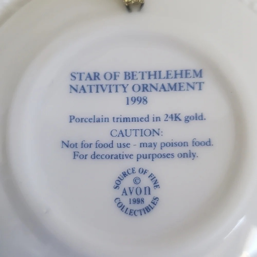 NEW Avon 1998 Porcelain Star of Bethlehem Nativity Ornament 24K Gold Trim